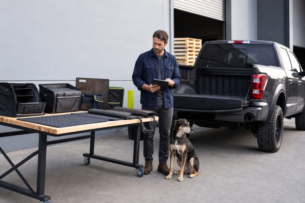 Original JustForAuto human, pet and vehicle lifestyle scene