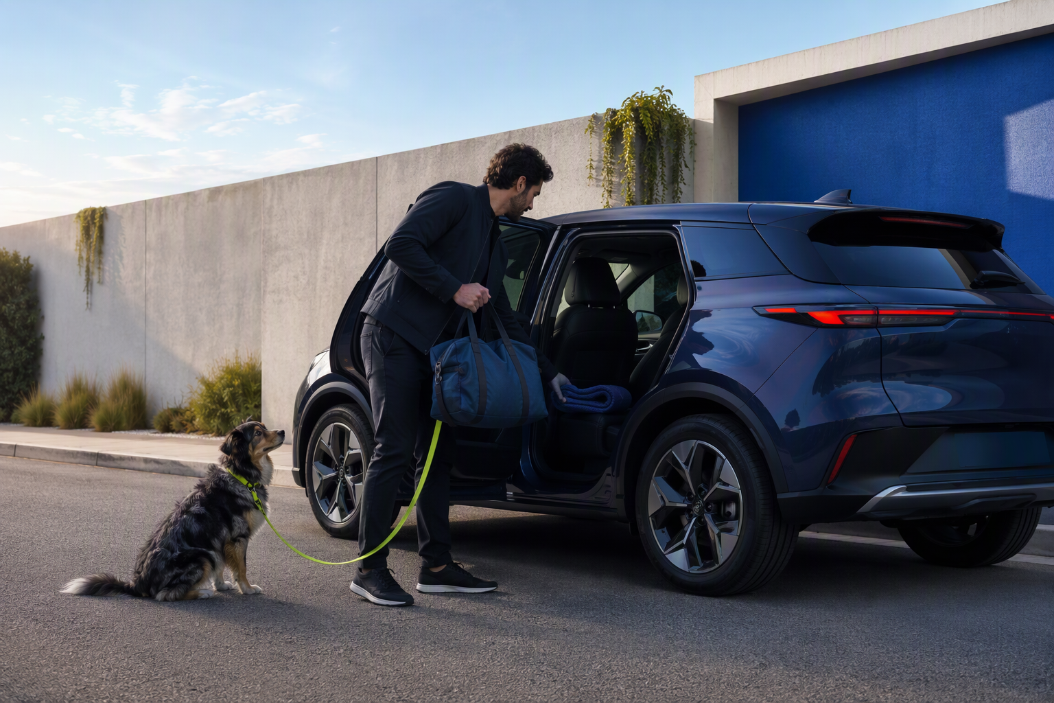 JustForAuto human, dog and vehicle travel culture scene